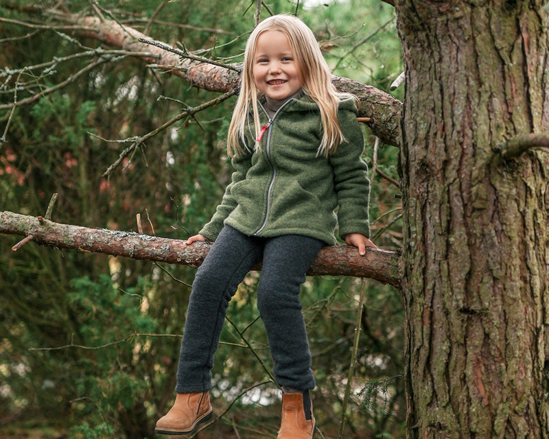 Lasten sammalenvihreä villafleecetakki hupulla