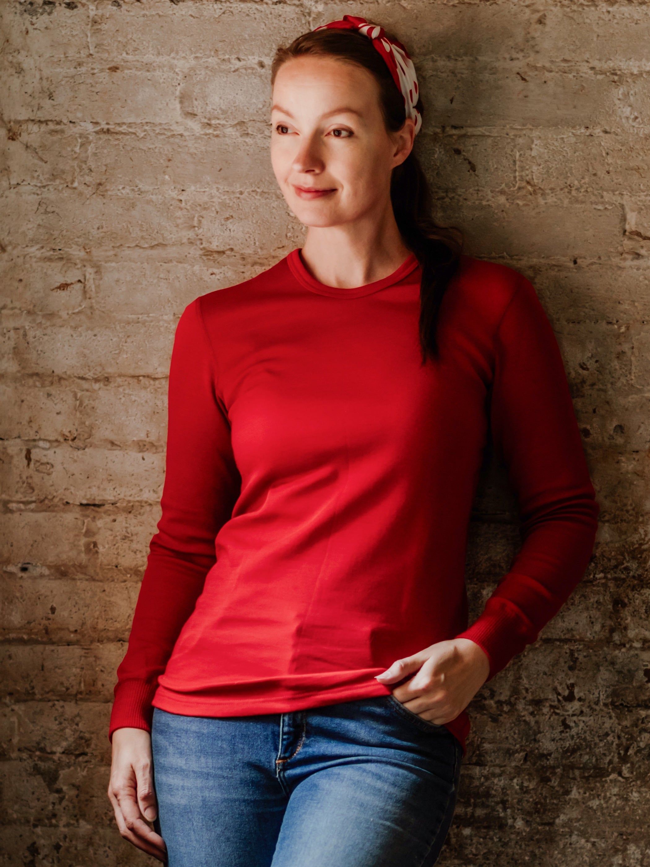 Pitkähihainen aluspaita merinovillaa, unisex, punainen - Ruskovilla