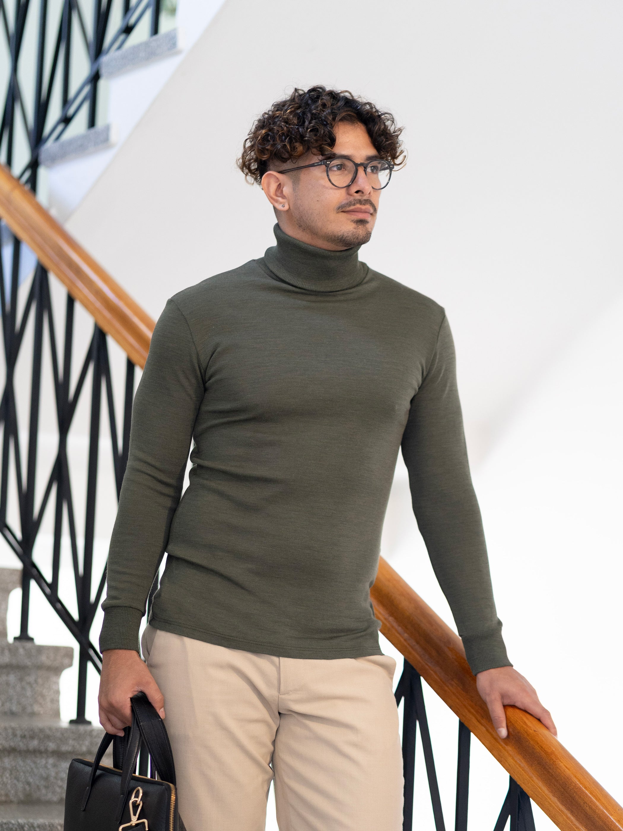 Ruskovillan unisex-mallinen vihreä merinovillainen poolopaita