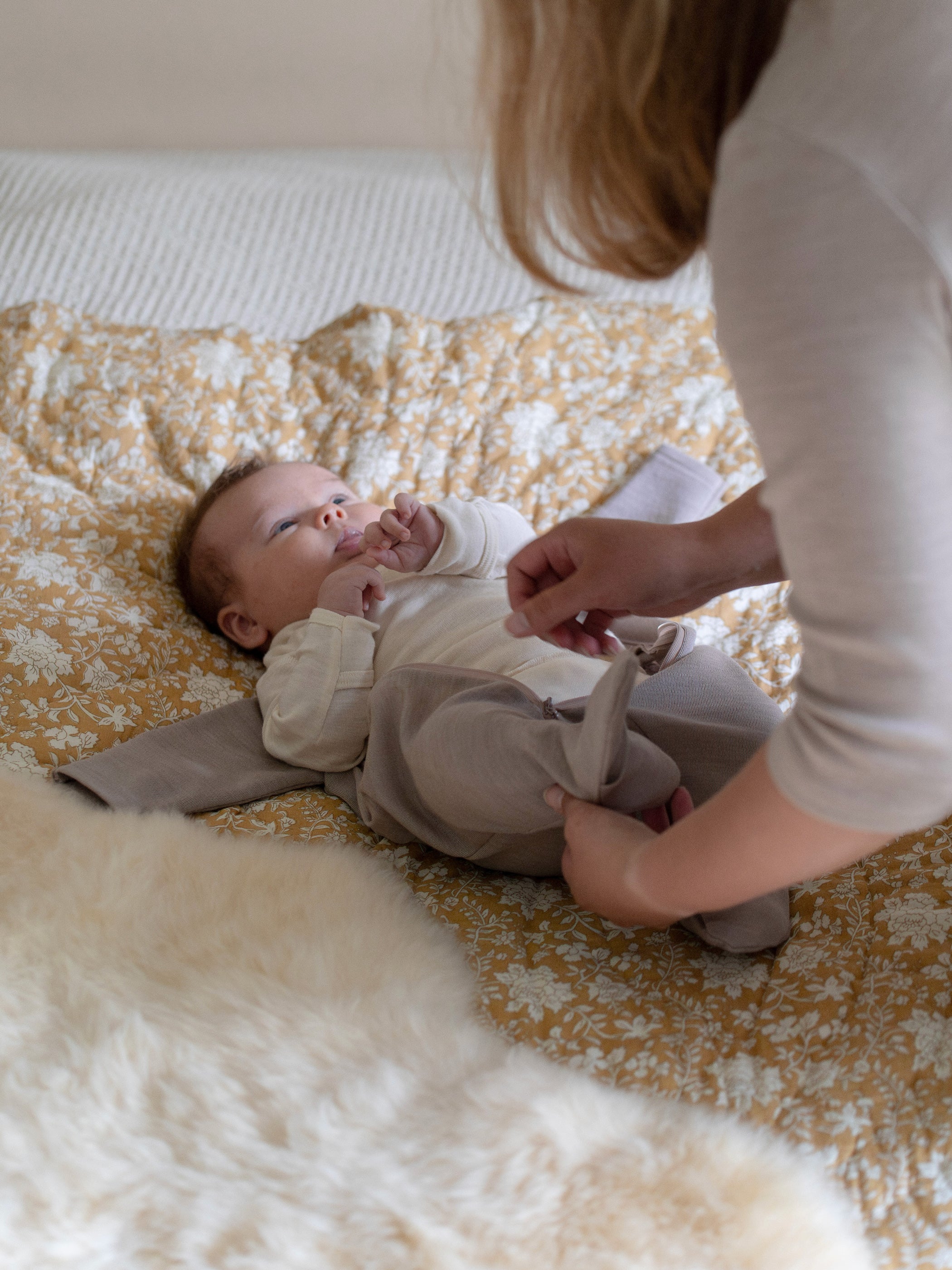 Merinovillainen välihaalari vauvalle, hiekka, Ruskovilla