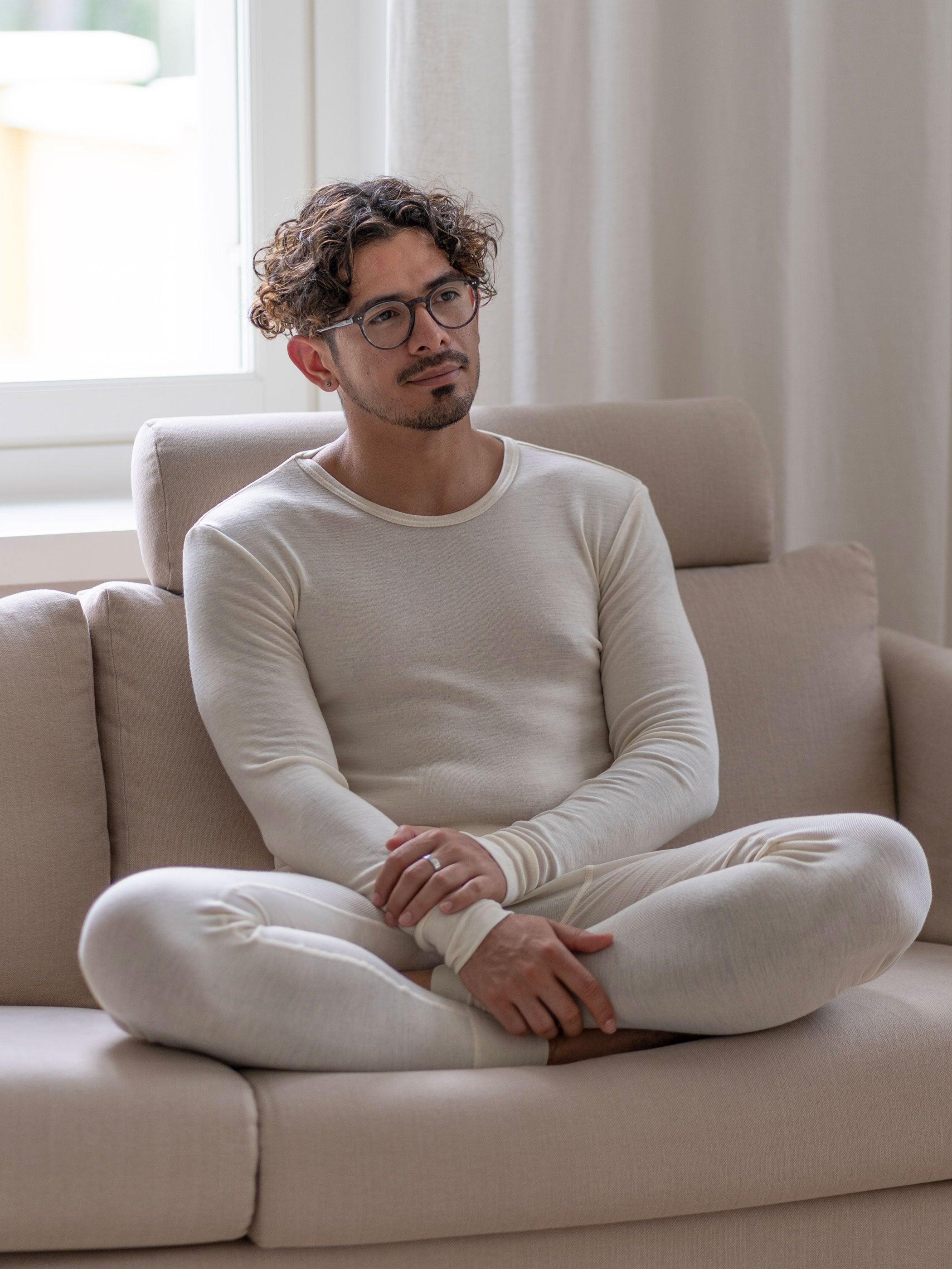 Pitkähihainen silkkivilla aluspaita, unisex ja miesten valkoiset pitkät alushousut, unisex