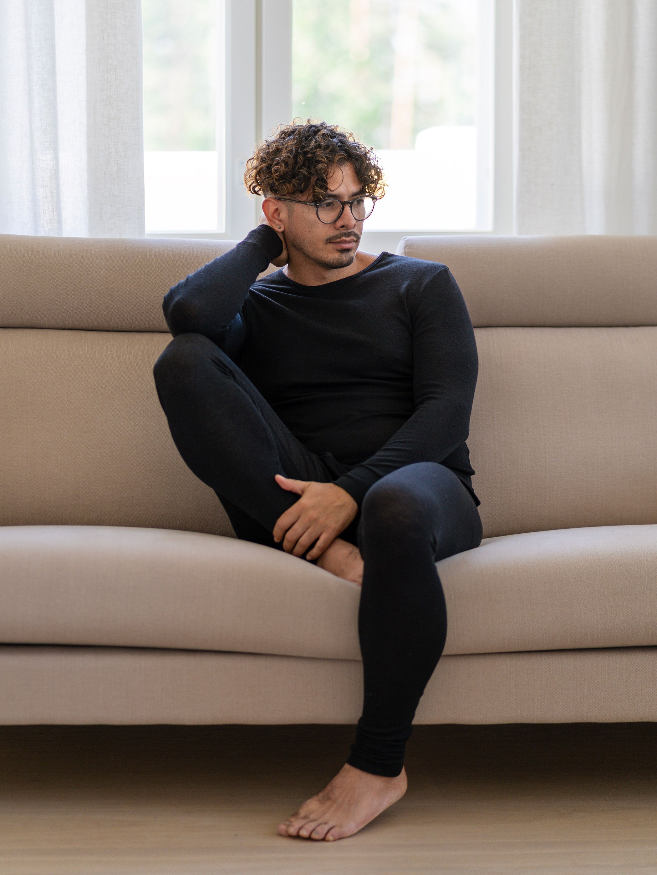 Miesten silkkivillainen kerrasto, musta