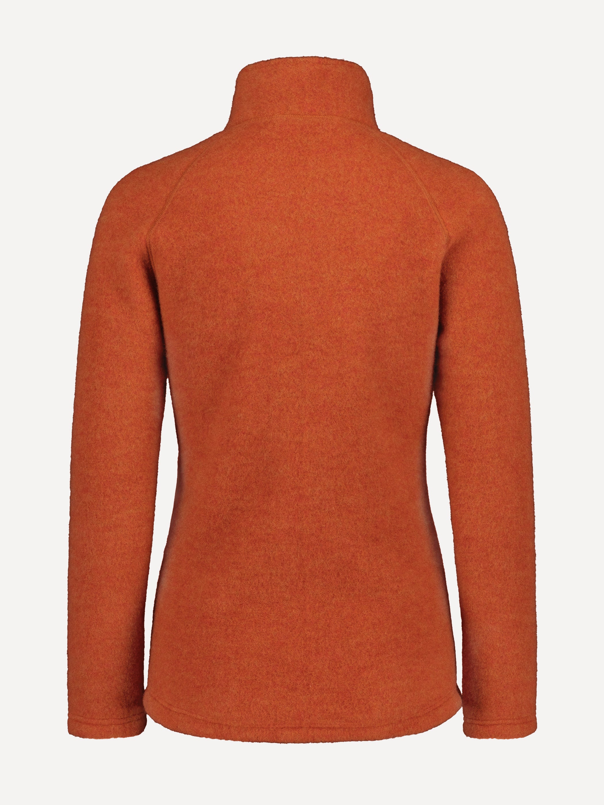 Ruskovilla naisten villafleecetakki takaa kuvattuna, väri hilla / oranssi