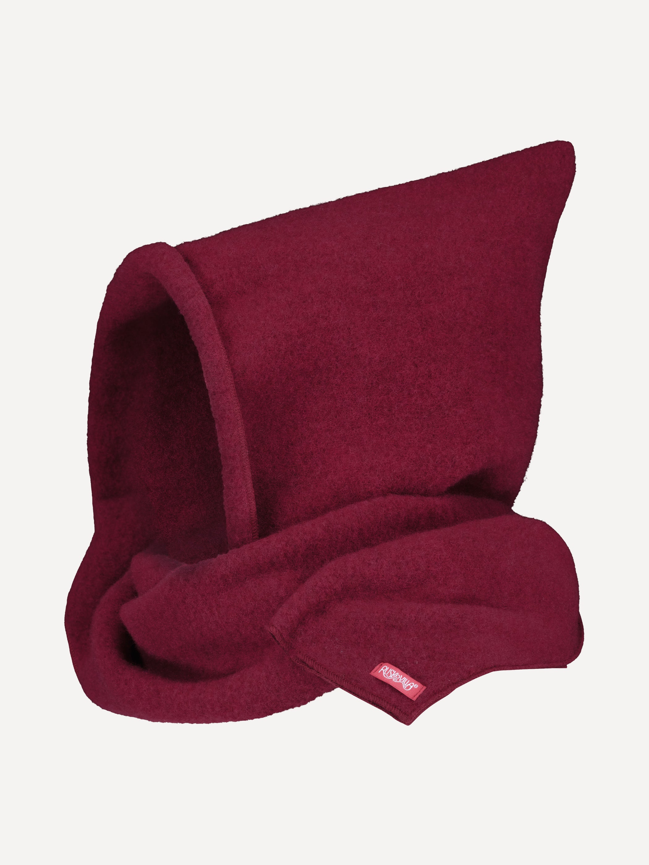 Ruskovilla huppuhuivi villafleeceä, karpalo