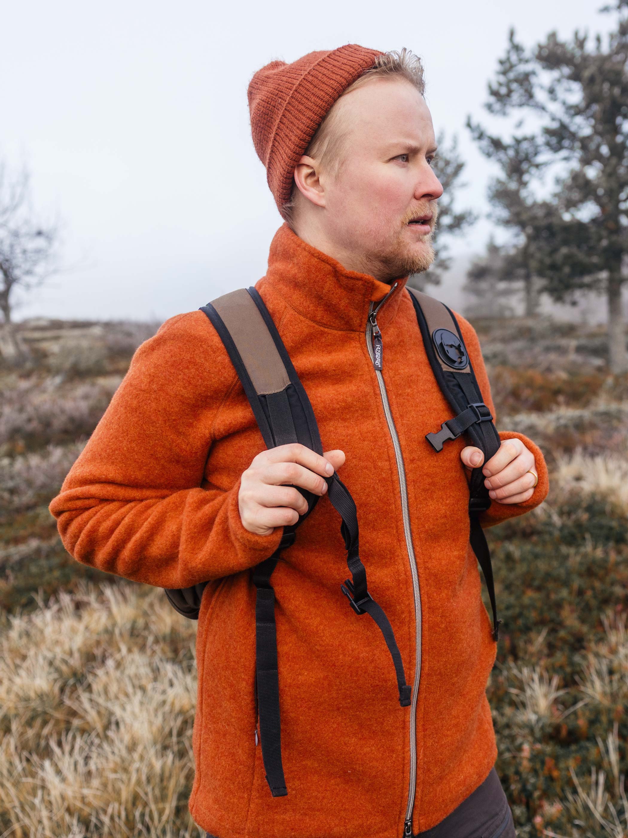 Ruskovilla miesten villafleecetakki, hilla / oranssi