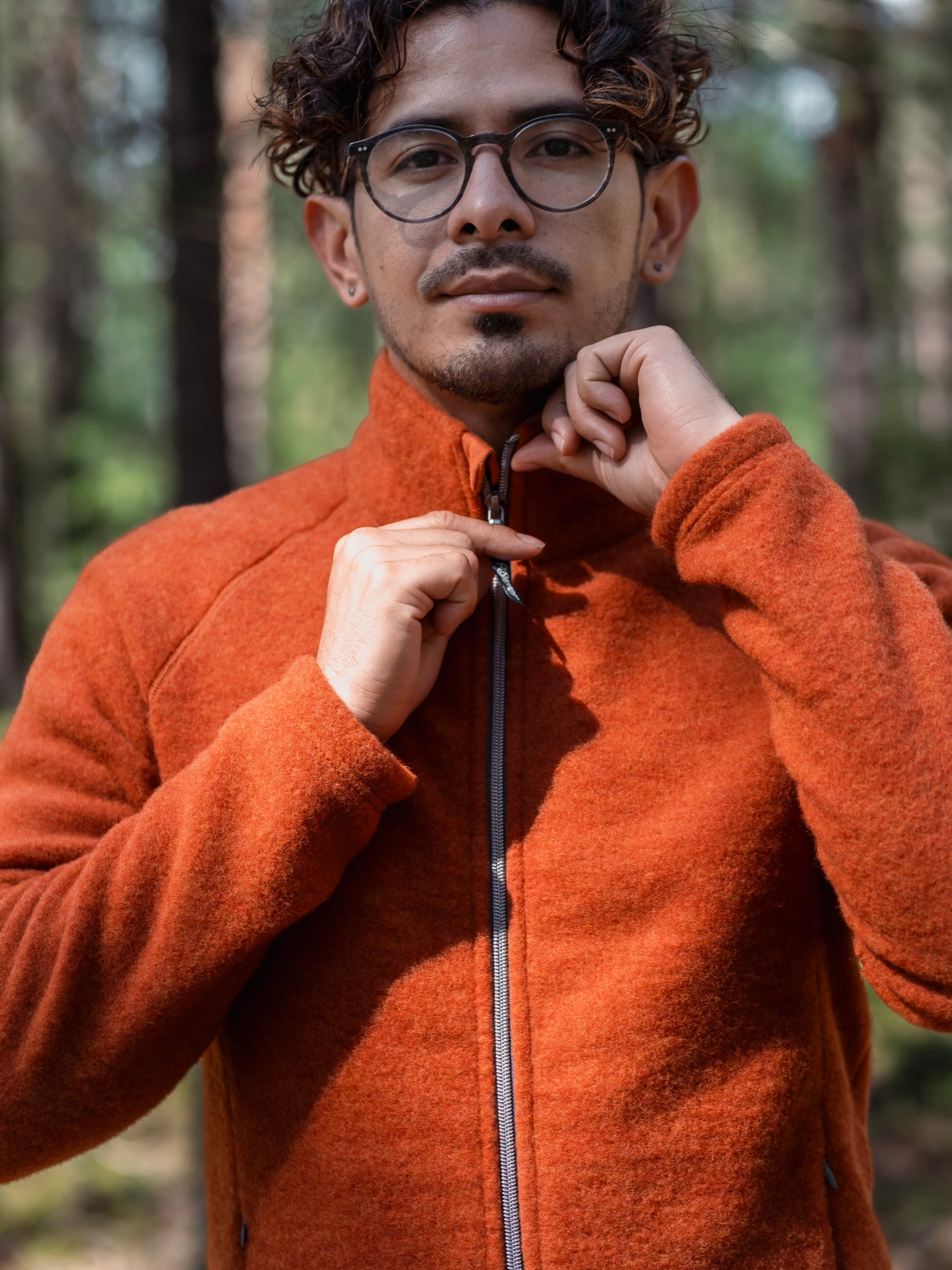 Ruskovilla miesten villafleecetakki, hilla, yksityiskohta edestä