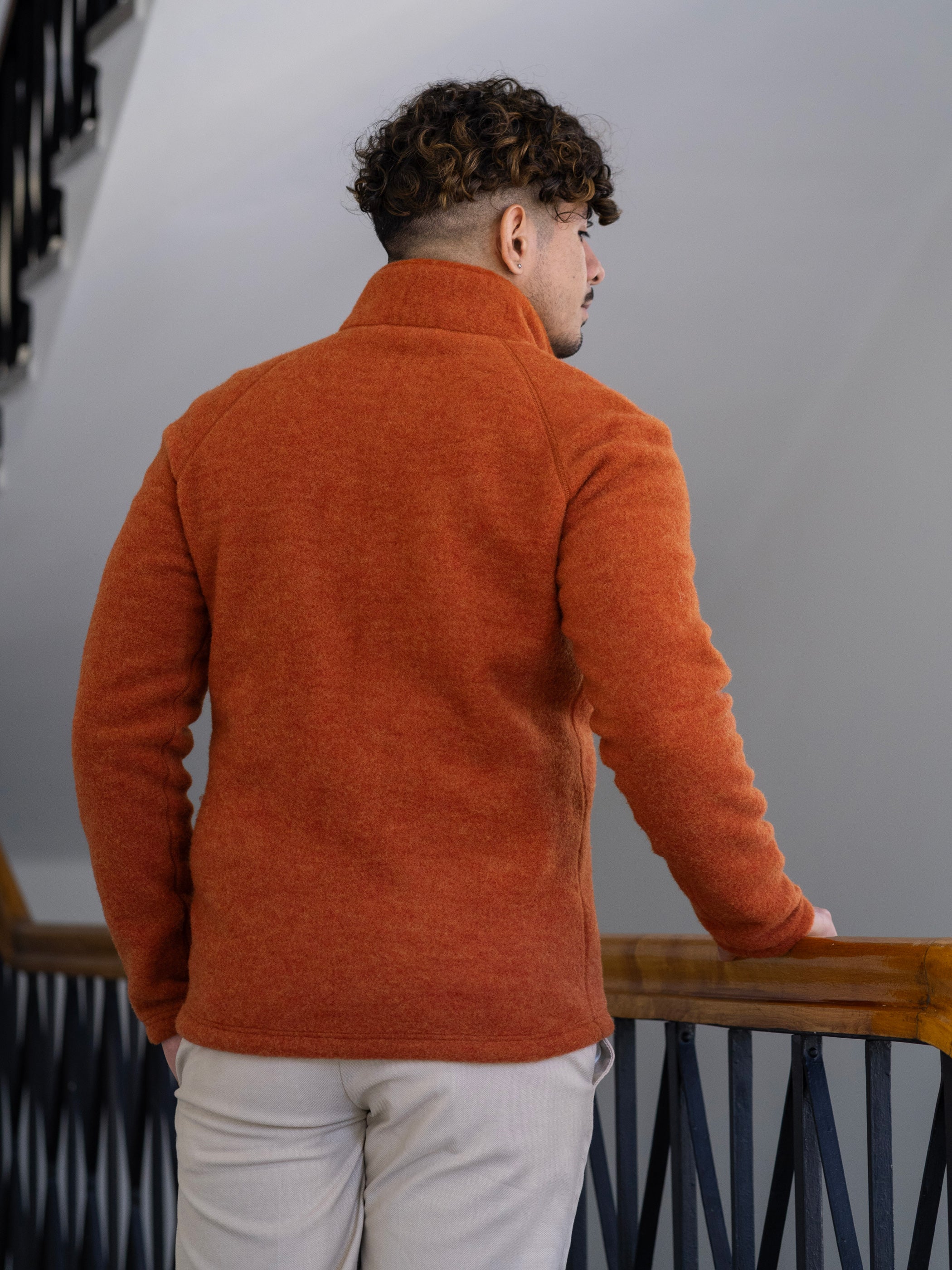 Ruskovilla miesten villafleecetakki, hilla, takaa