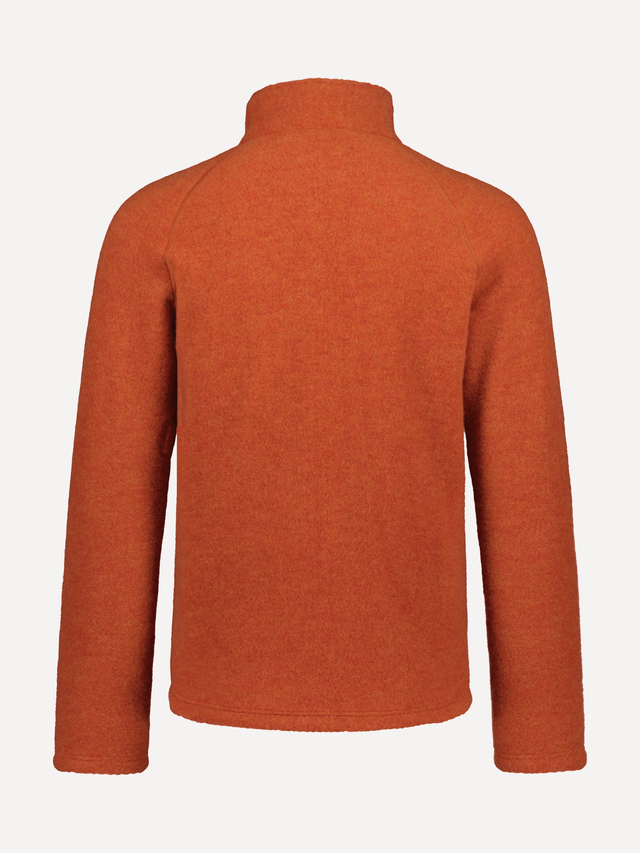 Ruskovilla miesten villafleecetakki takaa kuvattuna, väri hilla / oranssi