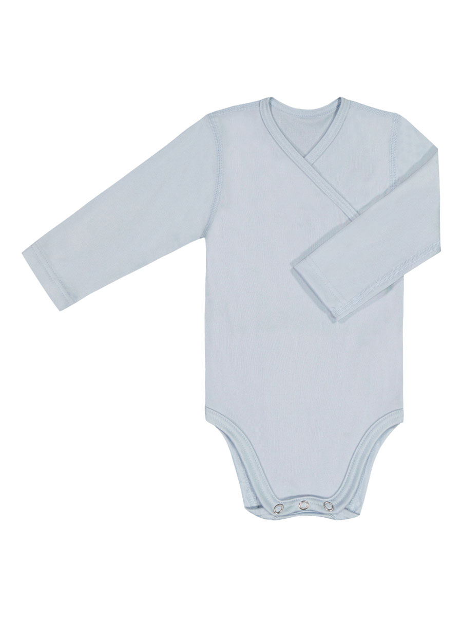 Ruskovillan vaaleansininen vauvojen luomusilkkibody. Ruskovilla's white organic silk baby body with long sleeves.