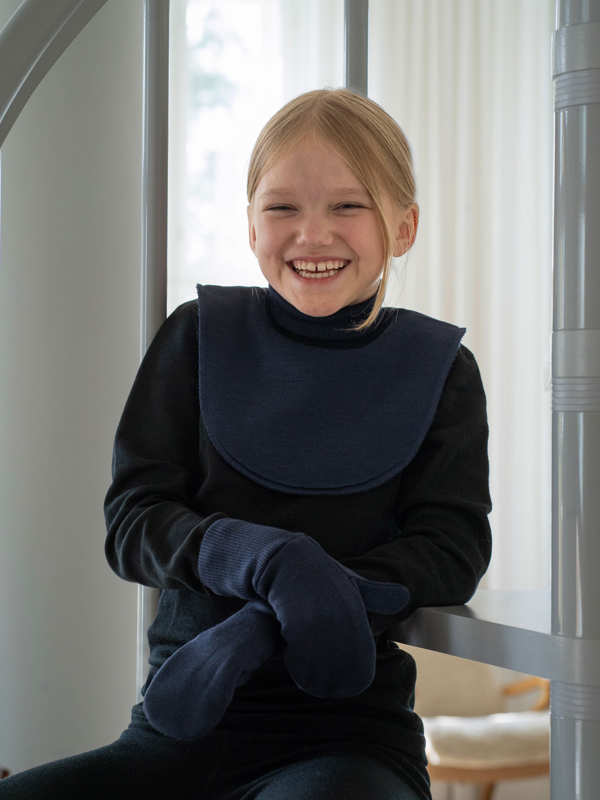 Lasten lapaset ja kauluri merinovillaa, sininen