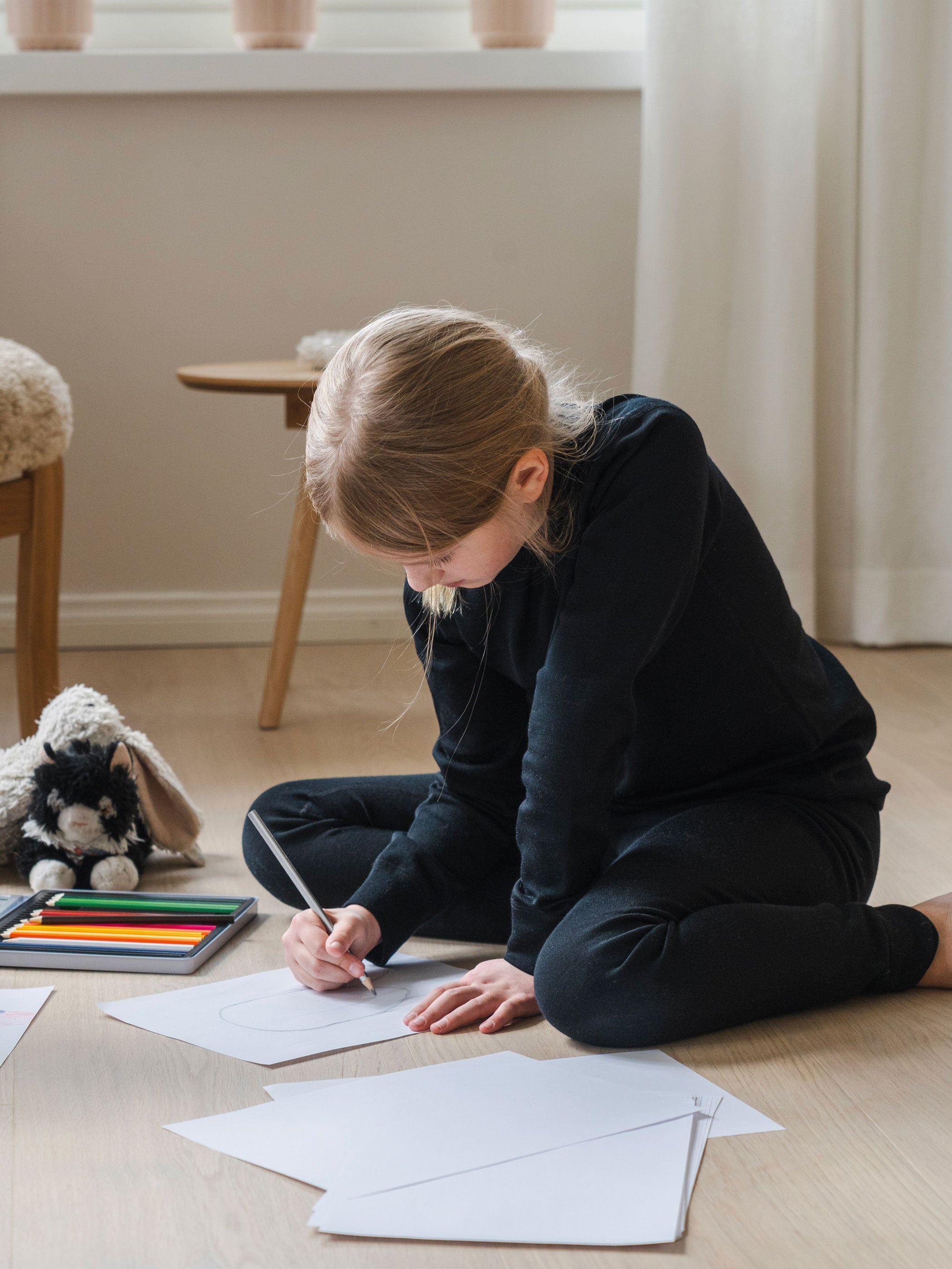 Lasten pitkähihainen aluspaita ja pitkät alushousut merinovillaa, musta