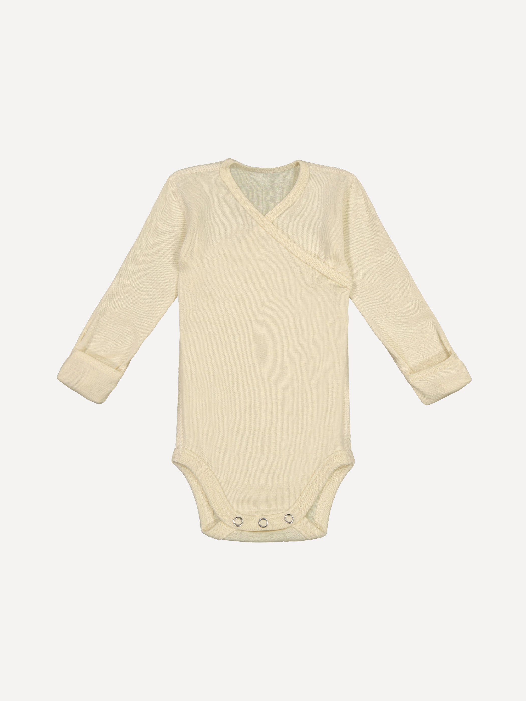 Baby body with long sleeves, silk wool, white