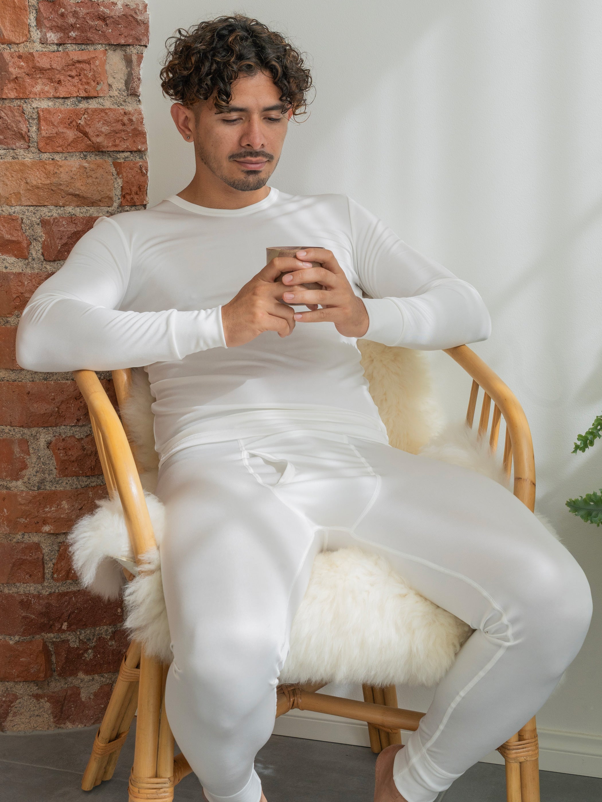 Miesten pitkälahkeiset alushousut luomusilkkiä, valkoinen