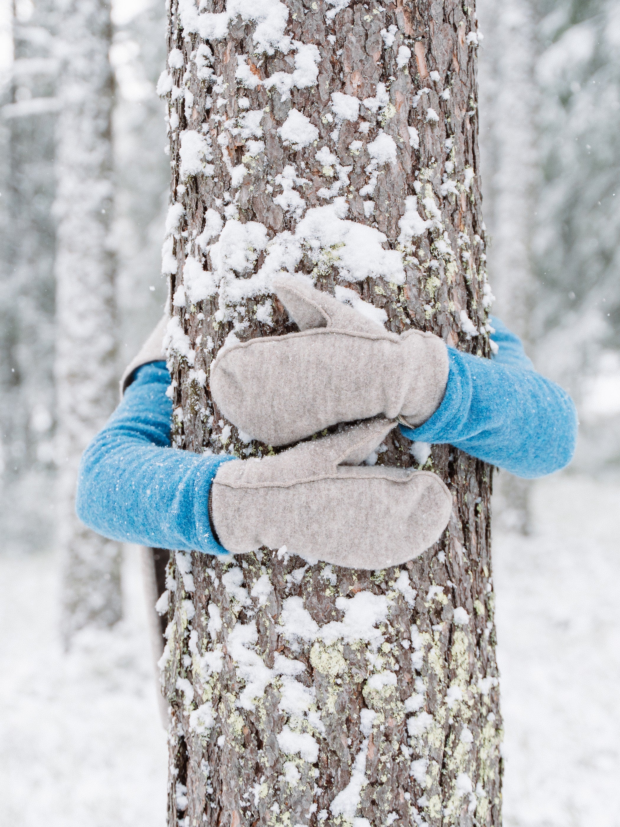 Mittens, wool fleece, greige