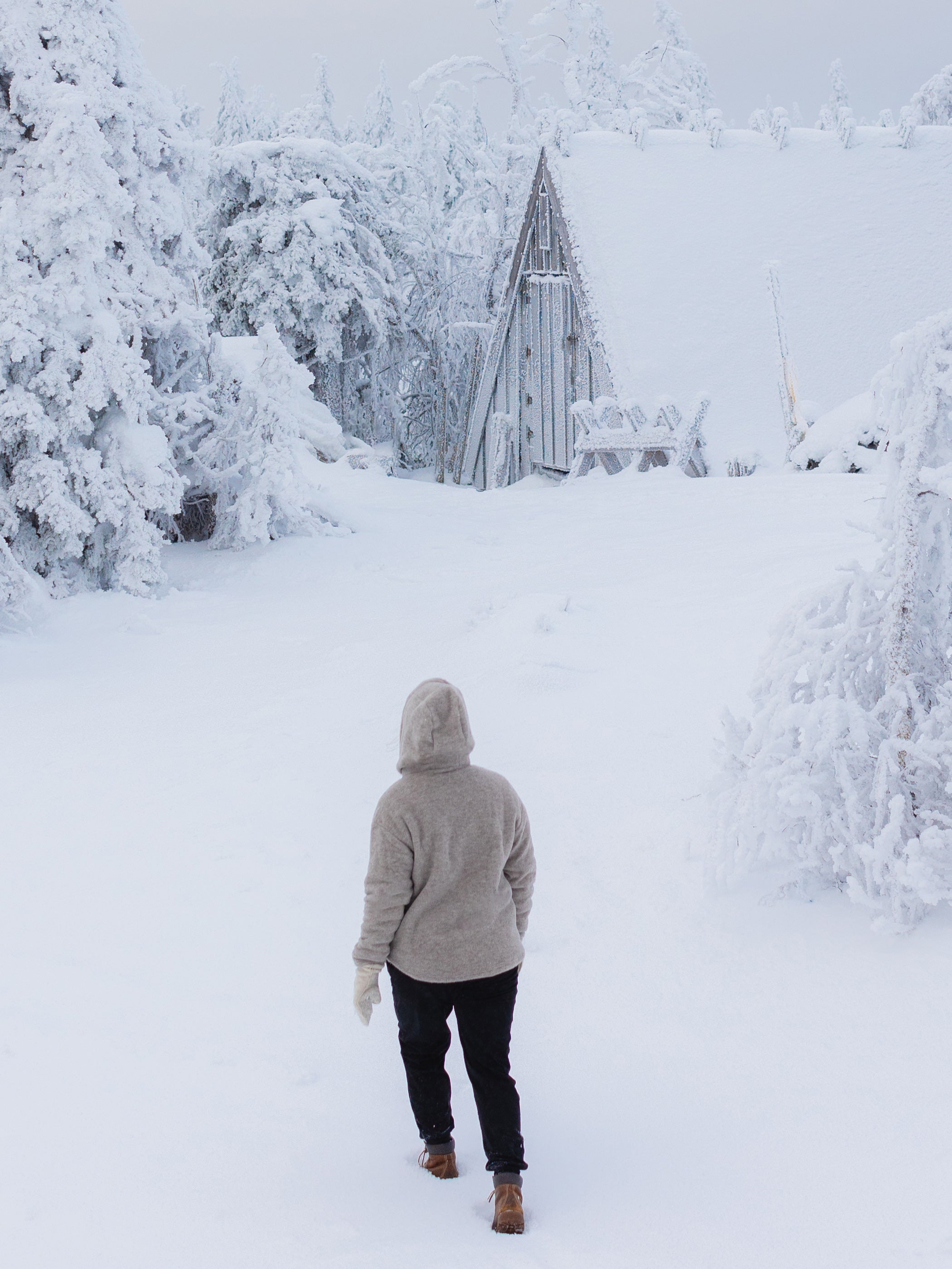 Ruskovilla greige villaffleecehuppari takaa