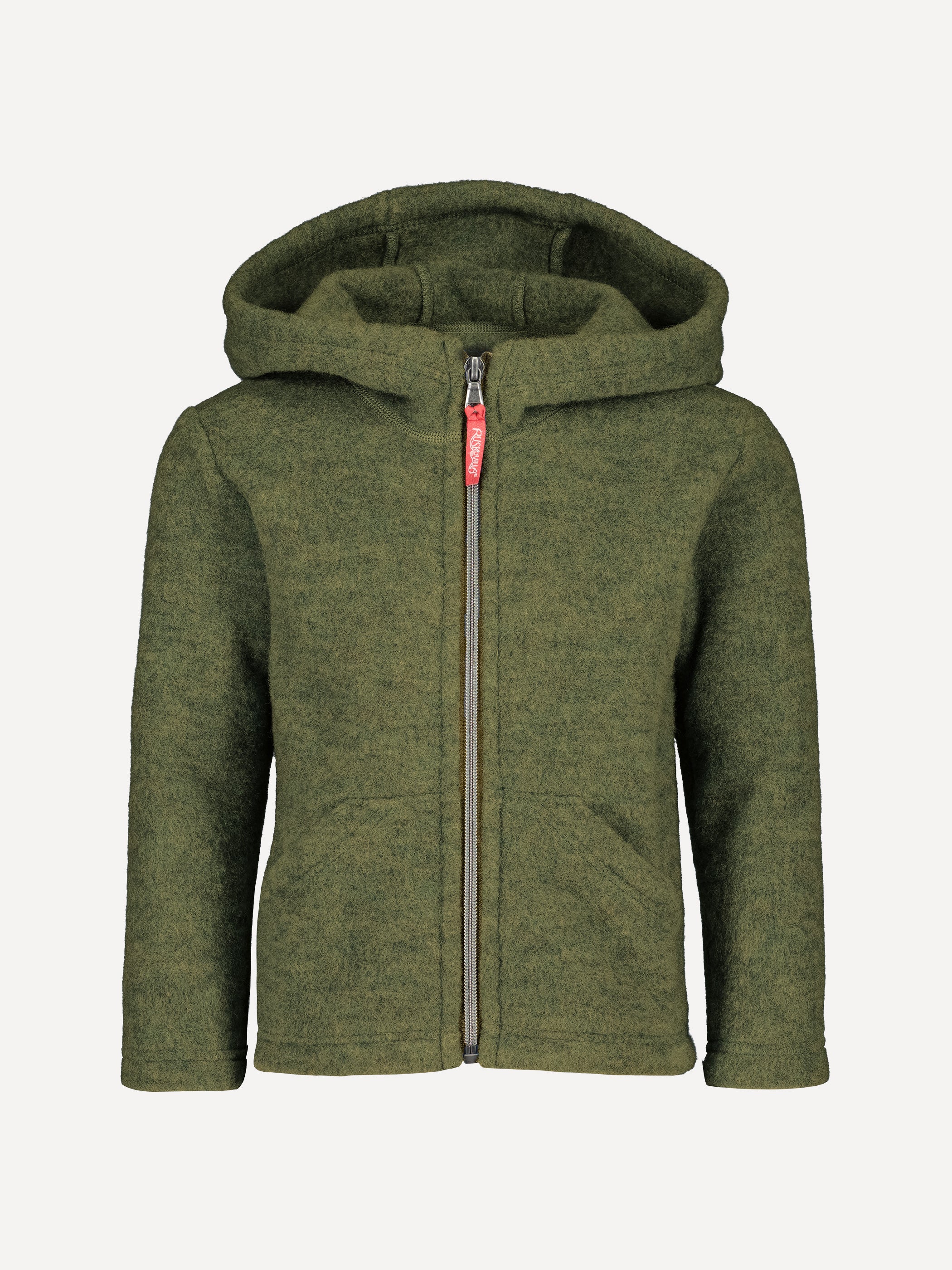 Children's wool fleece jacket with hood, moss