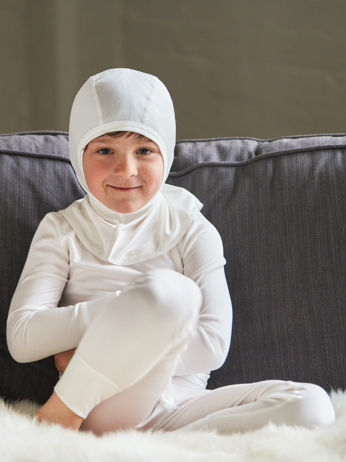 Ruskovilla's organic silk balaclava for children in white